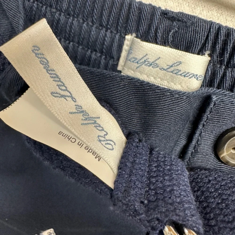 Ralph Lauren Chino Pants Kids 18M Navy Blue Sailboat Embroidered Belted